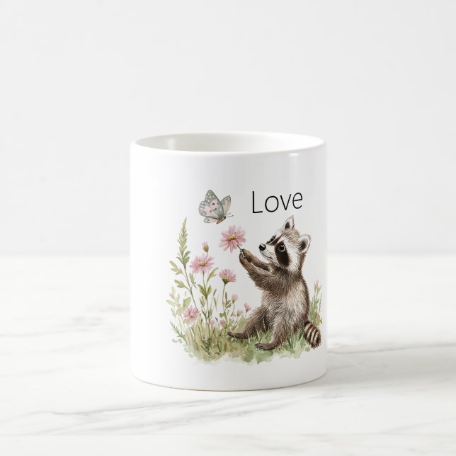 Caneca De Café Flores de Borboleta de Guaxinim Amor (Centro)