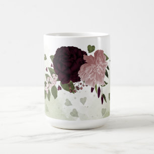 Caneca De Café flores de borgonha rosa ameixa folhagem