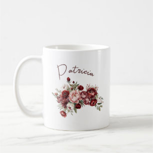 Caneca De Café Flores de Borra Chic Blush Burgundy