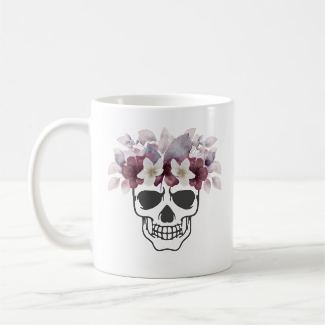 Caneca De Café Flores de Branco e de Vinho do Crânio Floral (Esquerda)