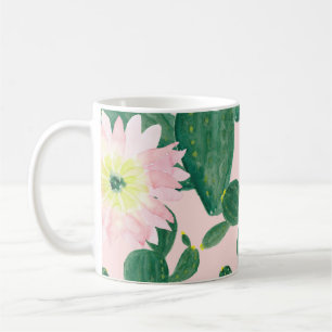 Caneca De Café Flores de Cactus: Pintura Por Aquarela