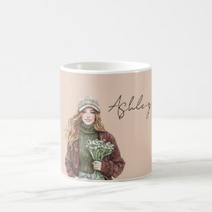 Caneca De Café Flores de Casaco Burgundy Feminino