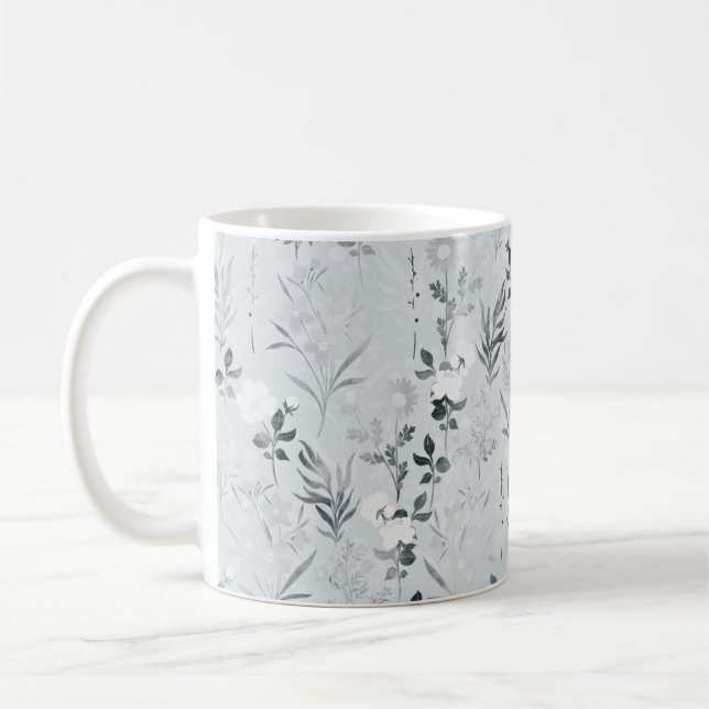 Caneca De Café Flores de cinza Pintura Botânica (Esquerda)