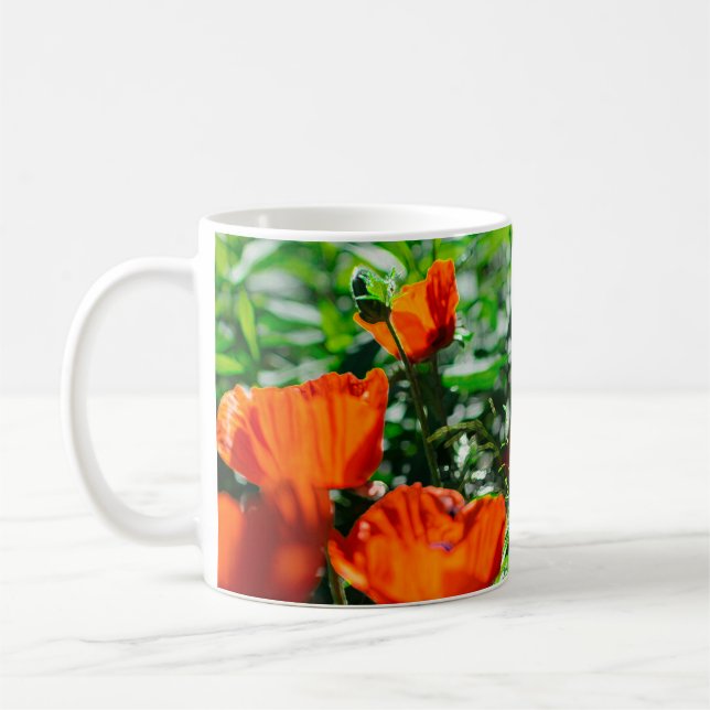 Caneca De Café Flores De Corante Vermelho Laranja Estilizado (Esquerda)