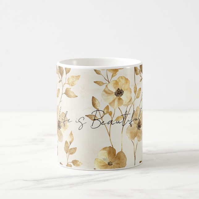 Caneca De Café Flores de Creme Dourado (Centro)