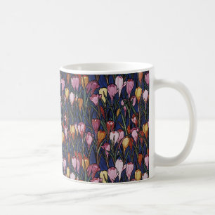 Caneca De Café Flores de Crocus Vintage em Jardim, Padrão Floral