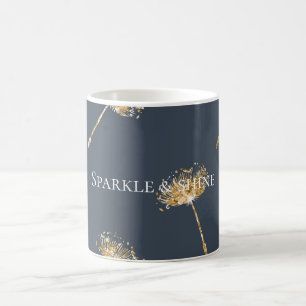 Caneca De Café Flores de Dandelion marinho Azul e Dourado