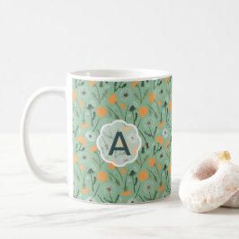 Caneca De Café Flores de Dandelion Monogramas Flor Laranja