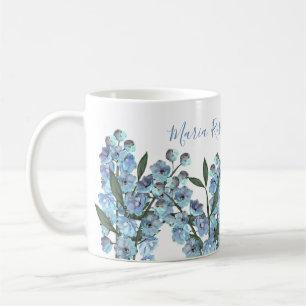 Caneca De Café Flores De Delfinium Azuis Simples, Florais, Botâni