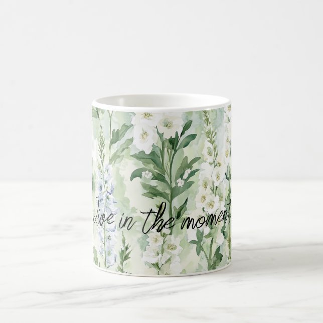Caneca De Café Flores de Delphinium Brancas Lavanda   (Centro)