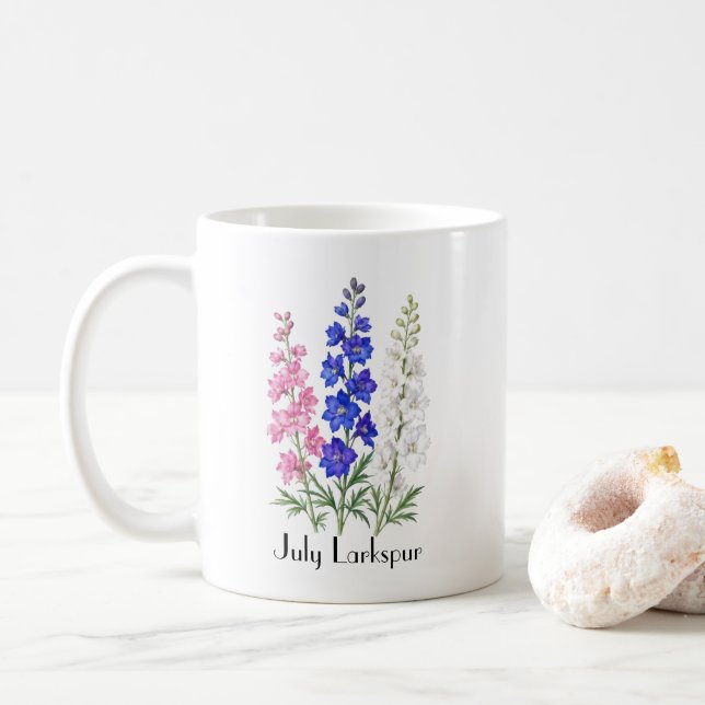 Caneca De Café Flores de Delphinium de Julho (Com Donut)