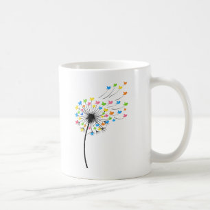 Caneca De Café Flores de dente-de-leão de pássaros coloridos voam
