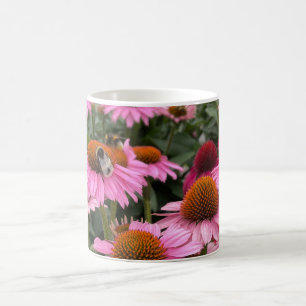 Caneca De Café Flores de Echinacea, Rosa e Gordas e Abelhas