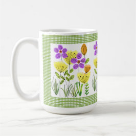Caneca De Café Flores de Estilo de Fábrica com Gingham Verde