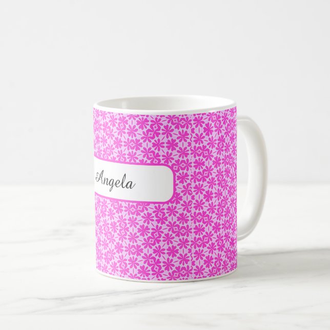 Caneca De Café Flores de Fúcsia Personalizadas (Frente Esquerda)