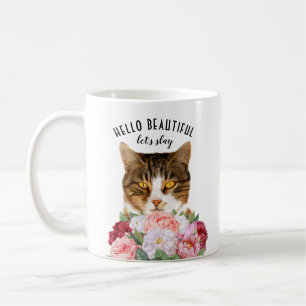 Caneca De Café Flores De Gato Engraçadas Olá Linda