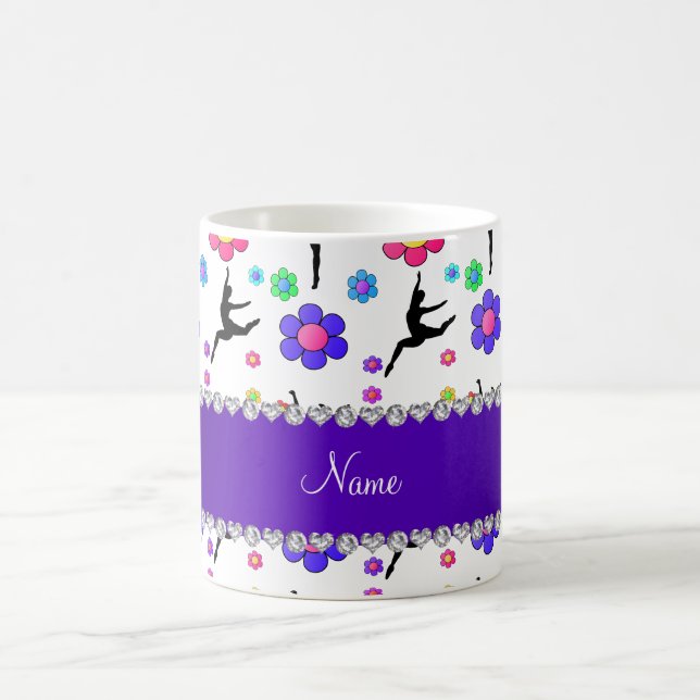 Caneca De Café Flores de ginástica branca de nome personalizado (Centro)
