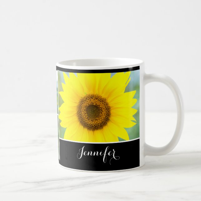 Caneca De Café Flores de girassol - texto personalizado (Direita)