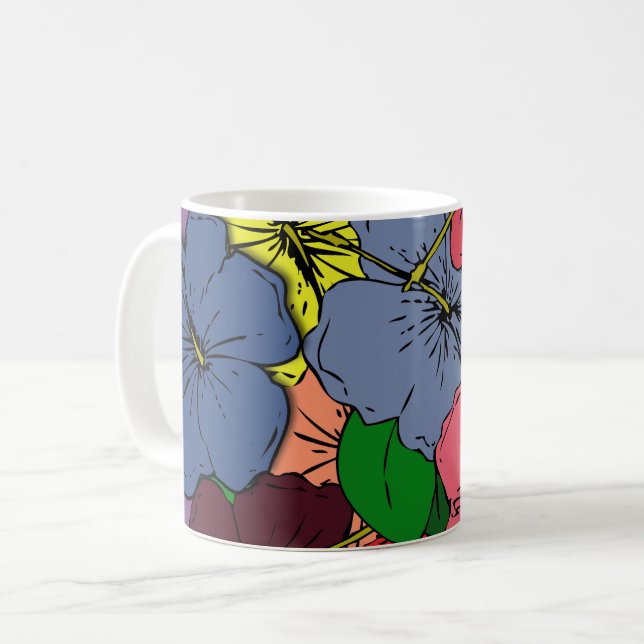 Caneca De Café Flores de Hibisco Multicoloridas #1 (Frente Esquerda)