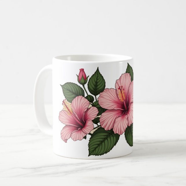 Caneca De Café Flores de hibisco rosa (Frente Esquerda)