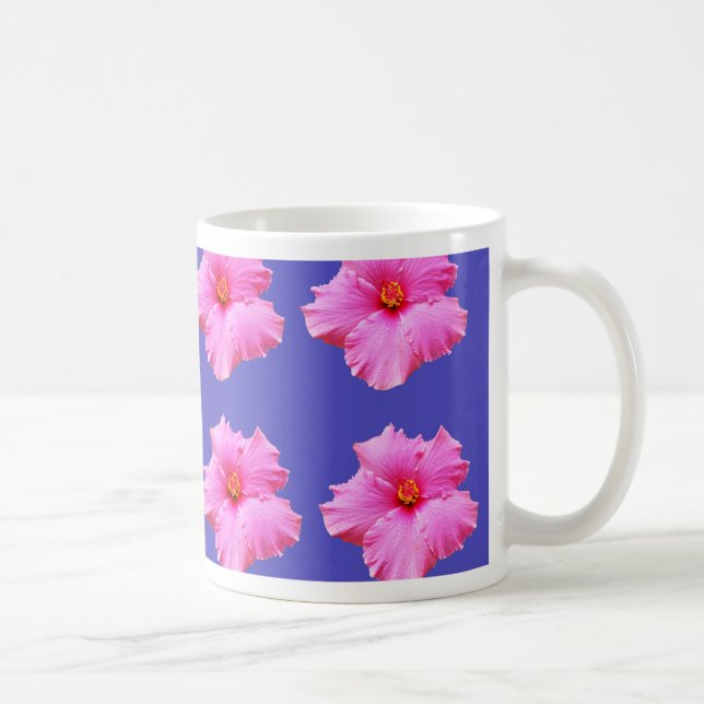 Caneca De Café Flores de Hibisco Rosa Sobre Roxo, (Direita)