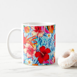 Caneca De Café Flores de hibisco tropical azuis