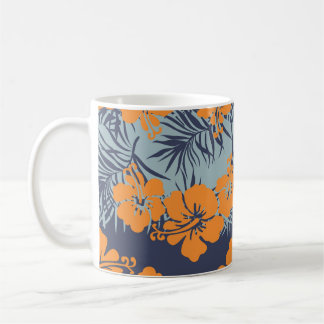 Caneca De Café Flores de Hibiscus: Papel de Carteira Floral Vinta