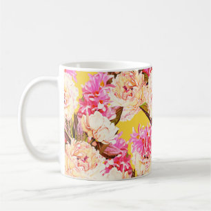 Caneca De Café Flores de Hyacinth e peonis, padrão perfeito. Wat