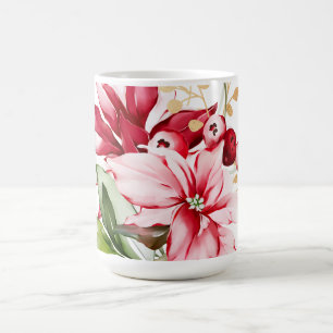 Caneca De Café Flores de inverno vermelhas poinsettia aquática