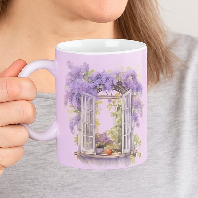 Caneca De Café Flores de janela Lilacs monograma de lavanda (Criador carregado)