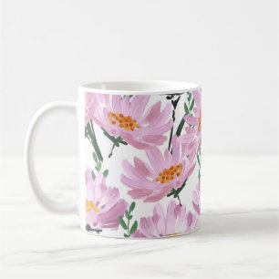 Caneca De Café Flores De Jardim Cor-De-Rosa: Sem Costura Desenhad