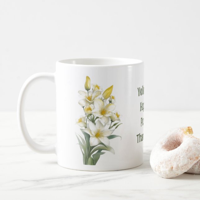 Caneca De Café Flores de Lily Amarelas (Com Donut)