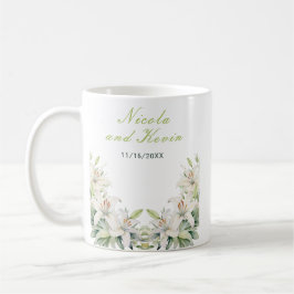 Caneca De Café Flores de Lírio Branco Casamento
