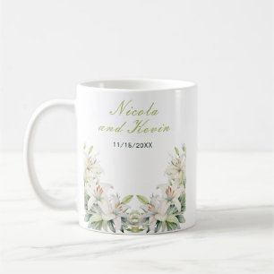 Caneca De Café Flores de Lírio Branco Casamento