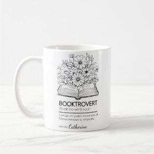 Caneca De Café Flores de Livro Aberto de Definição de Booktrovert