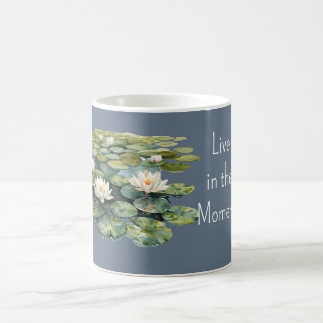 Caneca De Café Flores de Lótus Azul Verde (Centro)