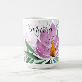 Caneca De Café Flores de Lótus Florescem Violeta Lilás Aquarela