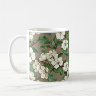 Caneca De Café Flores De Maçã De Aquarela: Padrão De Vintagem.