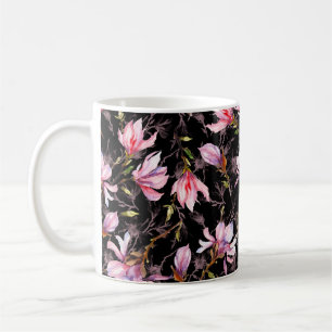 Caneca De Café Flores de magnólia cor-de-rosa com padrão de galho