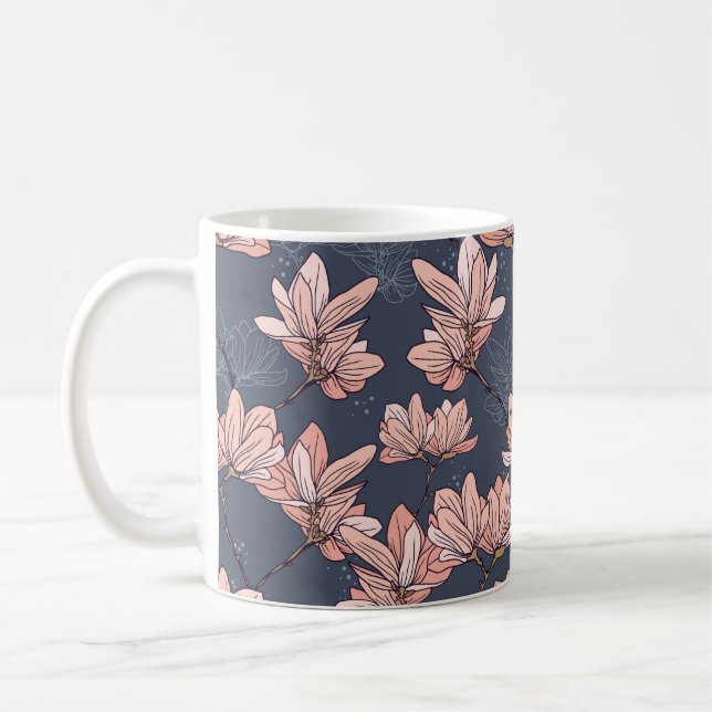 Caneca De Café Flores de magnólia japonesas, sem costura, estilo  (Esquerda)