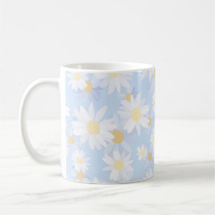 Caneca De Café Flores de Margarida Branca Clássica Azul