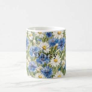 Caneca De Café Flores de Margarida Brancas Azuis