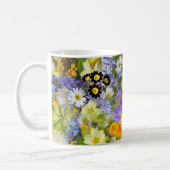 Caneca De Café Flores de Margarida, Primula, Narciso (Esquerda)