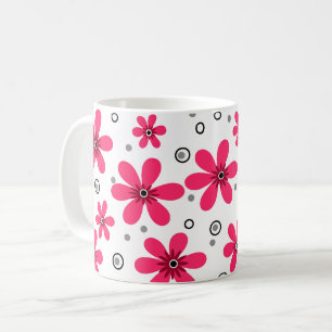 Caneca De Café Flores de margarida vermelhas retro fundo verão