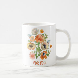 Caneca De Café Flores De Mola Laranja Buquê Para Você