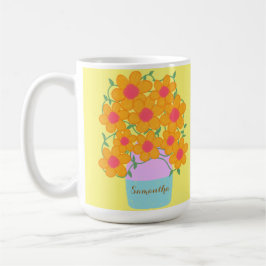 Caneca De Café Flores De Mola Laranja E Rosa
