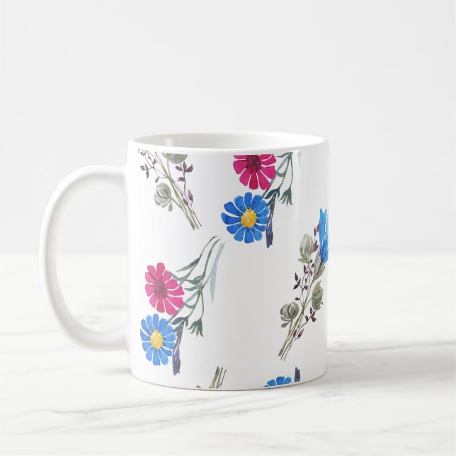 Caneca De Café Flores de Mola Rosa Botânica Aquarela (Esquerda)