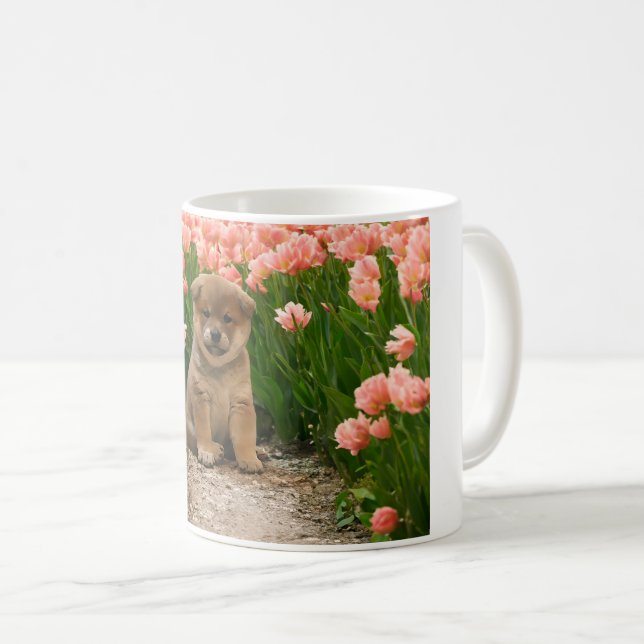 Caneca De Café Flores de Mola Shiba Inu (Frente Esquerda)