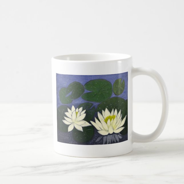 Caneca De Café Flores de Nenúfar Brancas em um Lago. (Direita)