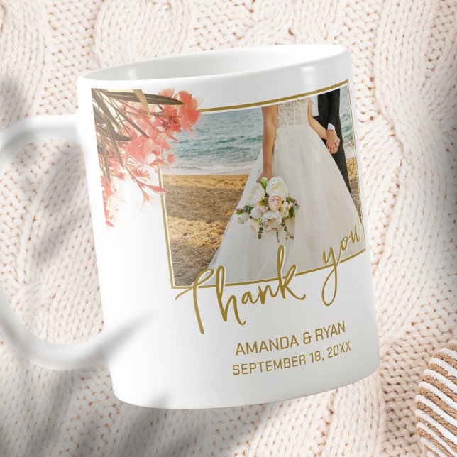Caneca De Café Flores de Oleandro Laranja Foto Obrigado Casamento (Criador carregado)
